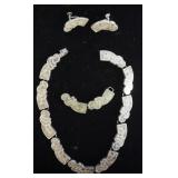 1023	VINTAGE STERLING SILVER NECKLACE AND EARRING SET, MARKED MEXICO. NECKLACE NEEDS REPAIR, TOTAL A