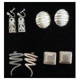 1024	4 PAIRS STERLING SILVER EARRINGS, ALL MARKED MEXICO 925. TOTAL APPROXIMATE WEIGHT 1.867 OZT. 