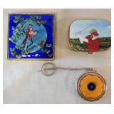 1030	3 COMPACTS, 1 GOLF THEMED, 1 ENAMEL BIRD AND 1 ENAMEL ON A CHAIN