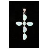 1031	SILVER CROSS PENDANT WITH 6 OPALS, 3 1/2 IN LONG