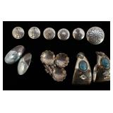 1037	UNMARKED AND UNTESTED JEWELRY LOT INCLUDING ABALONE EARRINGS, 5 SMALL AND 1 LARGE SOUTHWESTERN 