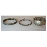 1040	3 BRACELETS, 1 BANGLE BRACELET MARKED DANCRAFT STERLING, 1 BANGLE MARKED 925 AND ON UNMARKED OR