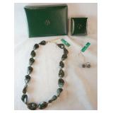1062	CONNEMARA MARBLE GREEN NECKLACE & EARRINGS BOTH COME IN ORIGINAL BOX 