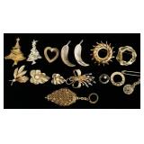 1065	LOT OF 15 GOLD TONE COSTUME PINS/BROOCH