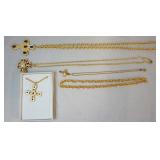 1089	LOT OF FIVE GOLD TONE NECKLACES. LOT INCLUDES  A CROSS OF THE ANGELS REPLICA BY LIANNA, A NECKL