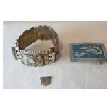 1111	LOT INCLUDING A STERLING SILVER BELT BUCKLE MARKED MEXICO & A STERLING SILVER BRACELET ALSO MAR