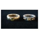 1116	2 NOMINATION STAINLESS STEEL EXPANDABLE RINGS, 1 WITH GOLD TRIM AND BUTTERFLY WITH DIAMOND TYPE