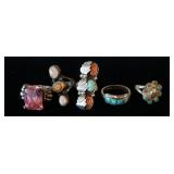 1125	5 VINTAGE STERLING RINGS WITH STONES, AS FOUND. 2 RINGS HAVE NOT MARKS AND 1 IS MISSING STONES