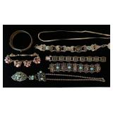 1126	VINTAGE JEWELRY LOT INCLUDING 5 BEAUTIFUL BRACELETS AND 2 NECKLACES, NO MARKINGS FOUND