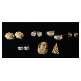 1130	VINTAGE JEWELRY LOT INCLUDING MICHAEL EROLE GOLDA MEIR ISRAEL PIN, ERWIN PEARL EARRINGS, CHRIST
