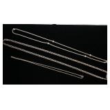 1156	LOT OF THREE STERLING SILVER NECKLACES. ONE IS MARKED MEXICO. COMBINED WEIGHT IS 1.61 TROY OUNC