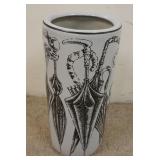 1003	UMBRELLA STAND W/UMBRELLA DECORATION, 17 3/4 IN HIGH, 8 IN DIAMETER