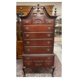 1011	CARVED MAHOGANY HIGHBOY, 2 PIECE, HAS BALL & CLAW FEET FRONT & BACK, REEDED 1/4 COLUMNS & SHELL