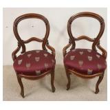 1022	PAIR OF FINGER CARVED VICTORIAN CHAIRS, UPHOLSTERED SEATS, 20 1/2 IN WIDE X 35 IN HIGH