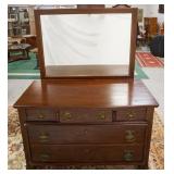 1026	MAHOGANY 3 OVER 2 DRAWER CHEST W/MIRROR, 54 IN WIDE X 66 1/2 IN HIGH