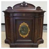 1027	VICTORIAN CREDENZA W/BRONZE PLAQUE, BEADING MISSING ON LEFT SIDE OF THE TOP PLATEAU & A SPLIT I