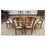 1037	ETHAN ALLEN *FRENCH COUNTRY* TABLE & 6 CHAIRS, TABLE HAS 2 SKIRTED 18 IN LEAVES, TABLE IS 70 IN