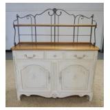 1038	ETHAN ALLEN *FRENCH COUNTRY* SIDEBOARD, HAS IRON FRAMED OPEN SHELF TOP, 3 DRAWERS INCLUDING FIT
