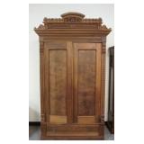 1060	CARVED WALNUT VICTORIAN ARMOIRE, 2 DOORS & ONE DRAWER, 55 IN WIDE X 95 IN HIGH, AS FOUND, IN NE