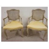 1072	PAIR OF KINDEL FLORAL CARVED CANE BACK ARM CHAIRS, PAINTED WHITE, 22 IN WIDE X 34 1/2 IN HIGH