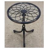 1086	IRON BASE GLASS TOP SMALL TABLE, 18 IN DIAMETER, 26 IN HIGH