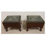 1092	PAIR OF STOOLS W/UPHOLSTERED TOPS, 14 1/2 IN X 12 IN X 11 3/4 IN HIGH