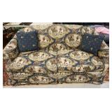 1096	TEMPLE UPHOLSTERED LOVE SEAT W/ HUNT SCENE 69 IN W 