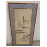 1108	ASIAN LANDSCAPE PAINTING, FRAMED. 18 IN X 36 IN INCLUDING FRAME