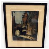 1120	FRAMED LIM ED PRINT SIGNED SWANSON EMBOSSED SHERWOOD, 43/100, EUROPEAN STREET SCENE, 19 3/4 IN 