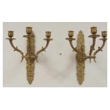 1132	PAIR OF BRASS 3 CANDLE SWAN NECK WALL SCONCES, 14 IN HIGH