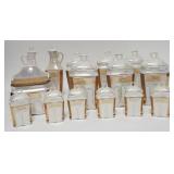 1152	15 PIECE WHITE BLOCK GERMAN LUSTER CANISTER SET, GOLD TRIM, CRUETS ARE 9 1/2 IN HIGH