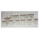 1155	15 PIECE LUSTER CANISTER SET MARKED M, CRUETS ARE 9 1/2 IN HIGH