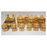 1158	15 PIECE JB&W CZECHOSLVAKIA LUSTER CANISTER SET, CRUET STOPPERS MISSING, 8 1/2 IN HIGH