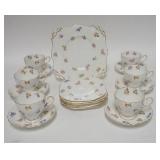 1168	17 PIECES TUSCAN BONE CHINA, 6 CUPS, 6 SAUCERS, 5 6 3/8 IN PLATES AND AN 8 3/4 IN PLATE