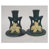 1183	PAIR OF ROSEVILLE POTTERY CANDLESTICKS, 5 IN HIGH