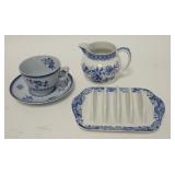 1184	SPODE LOT INCLUDING CUP AND SAUCER, CREAMER AND TOAST HOLDER, CREAMER IS 3 3/4 IN HIGH