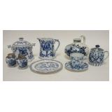 1186	LOT OF BLUE DECORATED CHINA WITH DELFT, PUNCH AND JUDY PLATES, TALLEST IS 5 IN