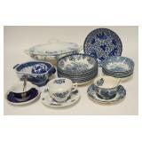 1187	LOT OF BLUE DECORATED CHINA, COVERED SERVING BOWL IS 12 1/2 IN ACROSS THE HANDLES