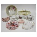 1188	LOT OF DECORATED CHINA, INCLUDING LIMOGES, GERMAN, ETC. LARGE BOWL IS 9 3/4 IN