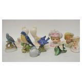 1191	LOT WITH HULL CANDLESTICKS, HEAD VASES, BIRD FIGURES, ETC. TALLEST IS 6 1/2 IN