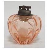1241	PINK RIBBED GLASS LIGHTER, POLISHED BASE, 4 3/8 IN HIGH