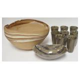 1243	DANISH & ITALIAN POTTERY LOT, SVEND BAYER LARGE OVAL BOWL & ITALIAN TUMBLERS & BOWL FOR NEIMAN 