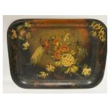 1254	TOLE TIN TRAY W/EXOTIC BIRD & FLOWERS, 27 3/4 IN X 20 3/4 IN