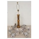 1257	LIGHTING LOT-PAIR OF IRON SCONCES & BRASS LAMP, SCONCES HAVE CUT PRISMS, 28 IN HIGH, LAMP IS 45