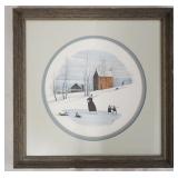 1048	SIGNED P. BUCKLEY MOSS LIMITED EDITION FRAMED PRINT OF A WINTER SCENE W/ ICE SKATERS IN THE FOR