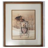 1052	SIGNED P. BUCKLEY MOSS LIMITED EDITION FRAMED PRINT OF A FAMILY IN A HORSE DRAWN CARRIAGE. NO. 