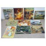 1076	LARGE LOT OF TEN MISCELANIOUS ART PRINTS. AS FOUND. 