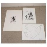 1144	LOT OF 3 PABLO PICASSO ART POSTERS. LOT INCLUDES *DON QUICHOTE* COPYRIGHT DATED 1964 PRINTED IN