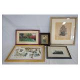 1171	LOT OF FIVE FRAMED PRINTS/PAINTIINGS. INCLUDING A SMALL FLORAL STILL LIFE OIL ON BOARD SIGNED C