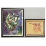 1183	LOT OF TWO FRAMED FLORAL ART PRINTS. ONE IS SIGNED THE OTHER IS A PRINT BY CHAGALL MARC. LARGES